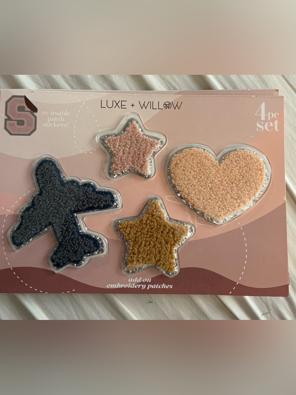 Pink and Mustard Star & Heart Embroidery Patches